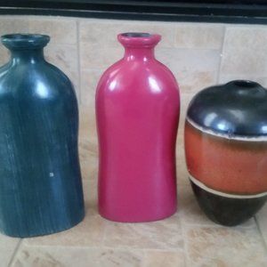3 Vases Wooden & Ceramic